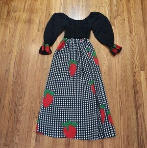 Young Edwardian by Arpejo Vintage Long Strawberry Dress Size 11 Checkered Countr